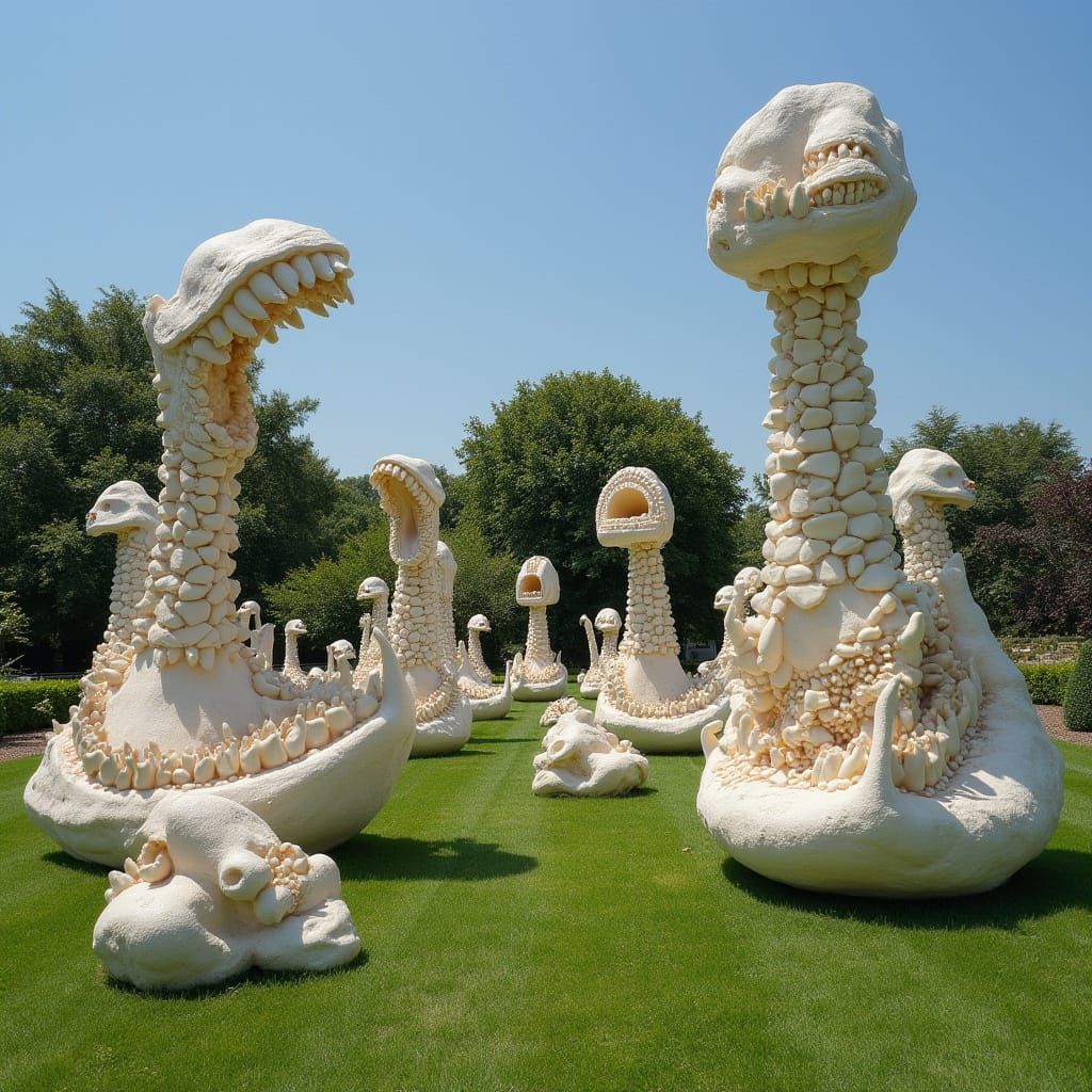 Hyperrealistic Tooth Sculpture Garden in a Surreal Landscape