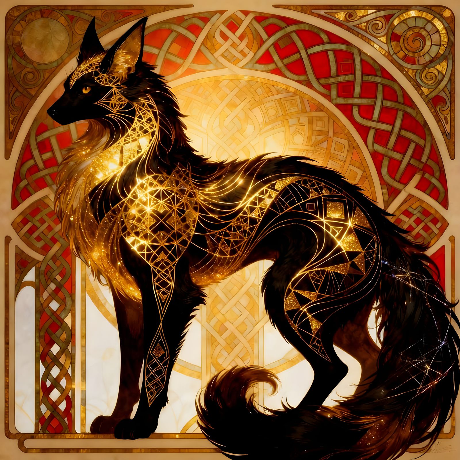 Art Nouveau Golden Creature with Fractal Lines