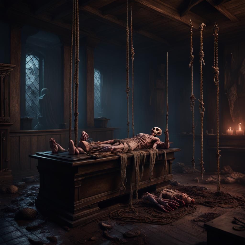 Dark Room Reveals Tied Up Corpses: Matte Painting