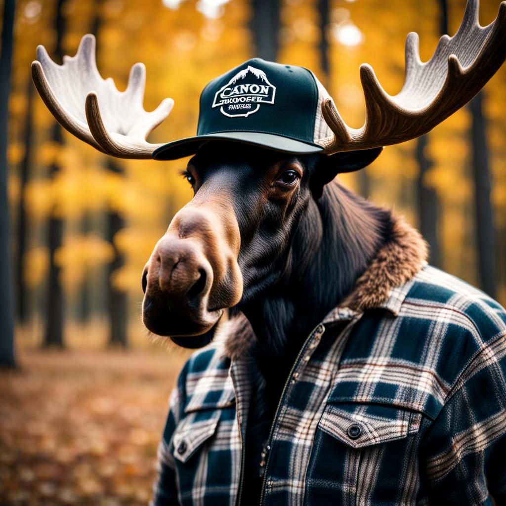 Cool Moose Portrait in Flannel and Sunglasses