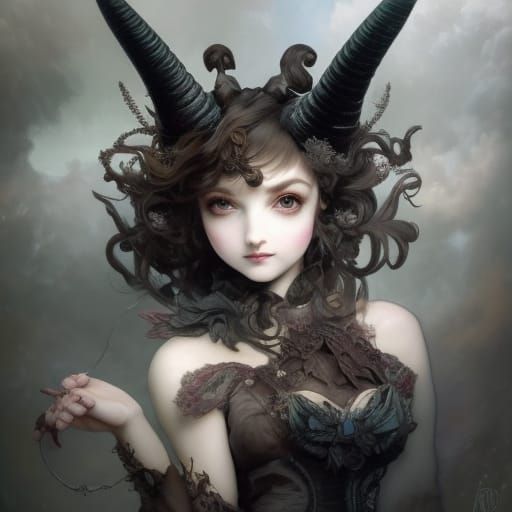 Cute Porcelain Devil in Maximalist Digital Art Style