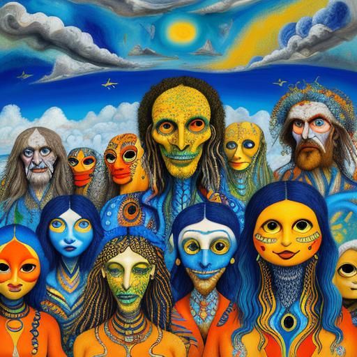 Psychedelic Travelers in Dreamscape Landscape