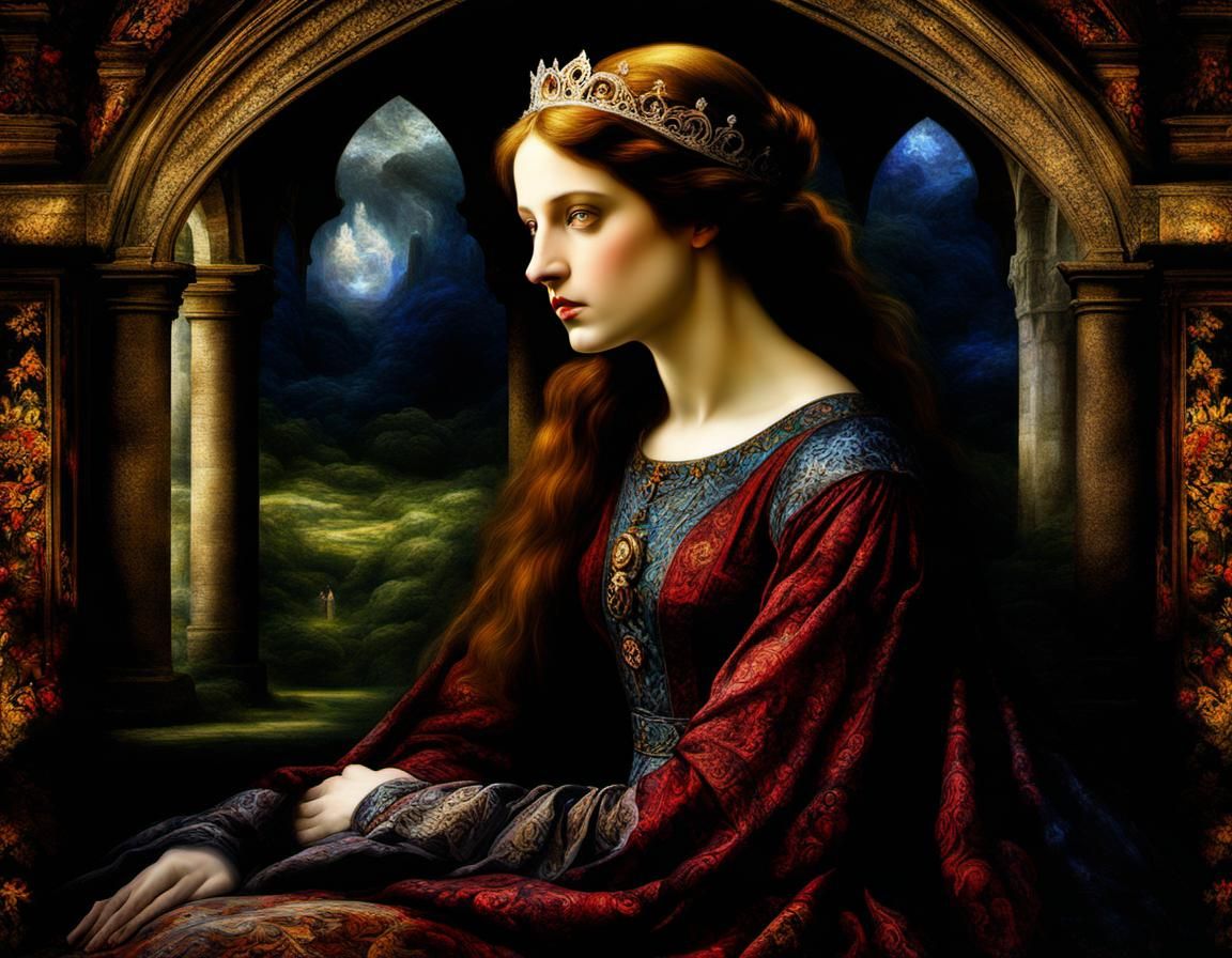 Pensive Medieval Princess in Pre-Raphaelite Style