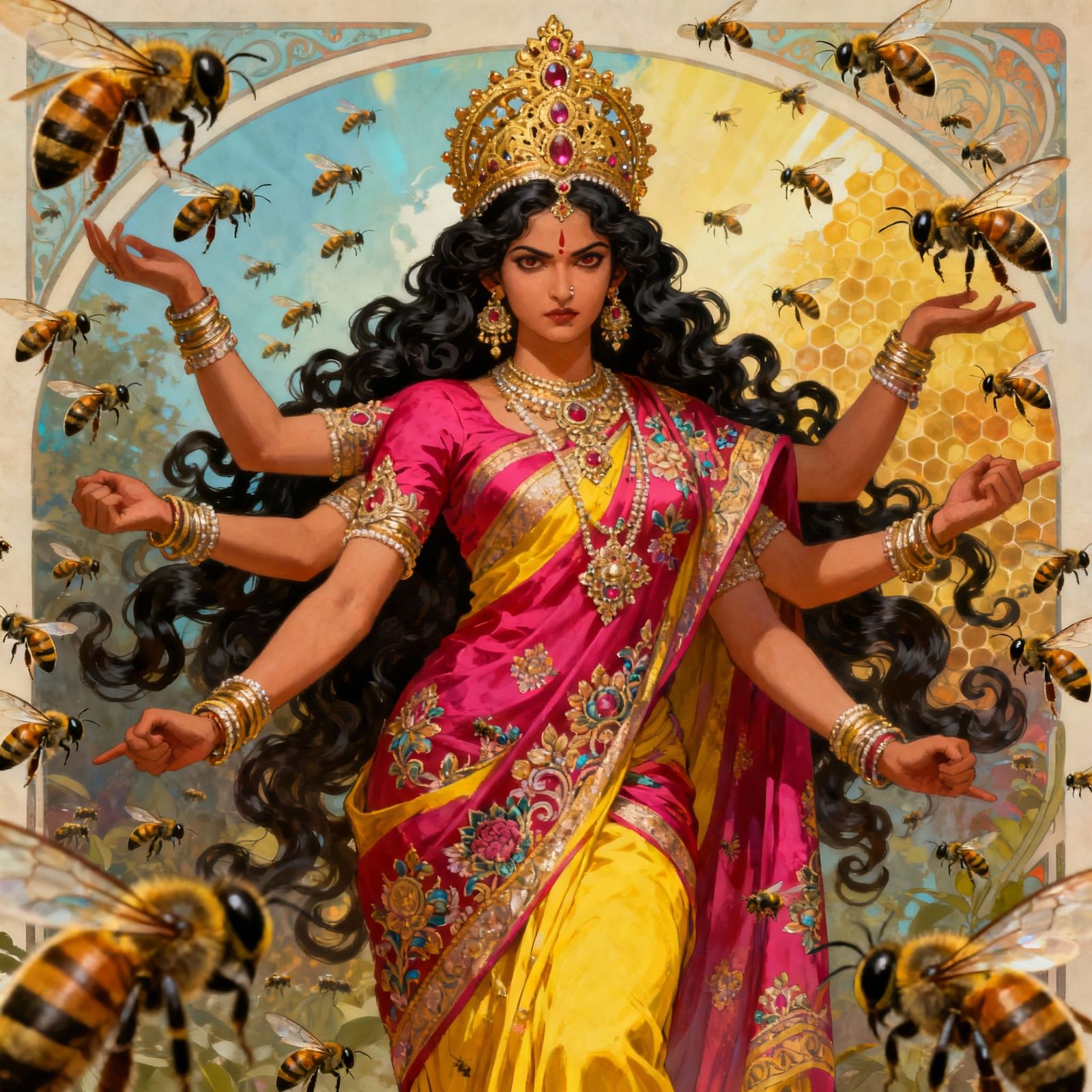 Bhramari, Hindu Goddess of Bees, Posing Fiercely