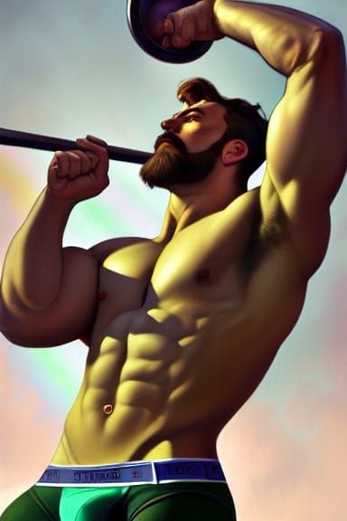 Rainbow Parade: Hyperdetailed Portrait of Strong Man