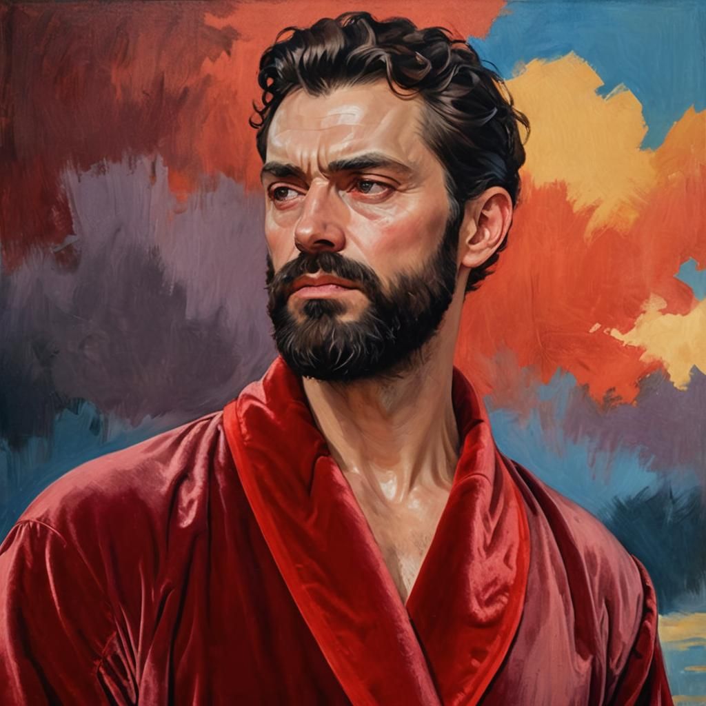 Renaissance Portrait of Man in Red Velvet Robe