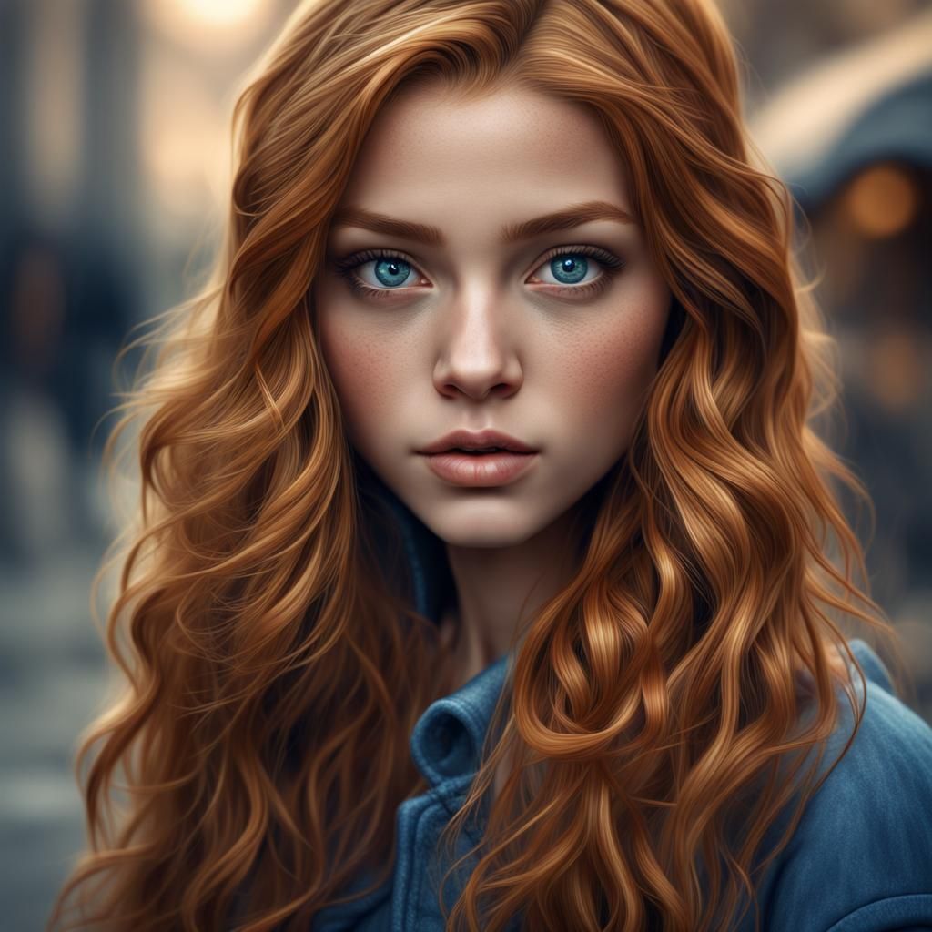 Enchanting Girl with Caramel Hair in Hyperrealism