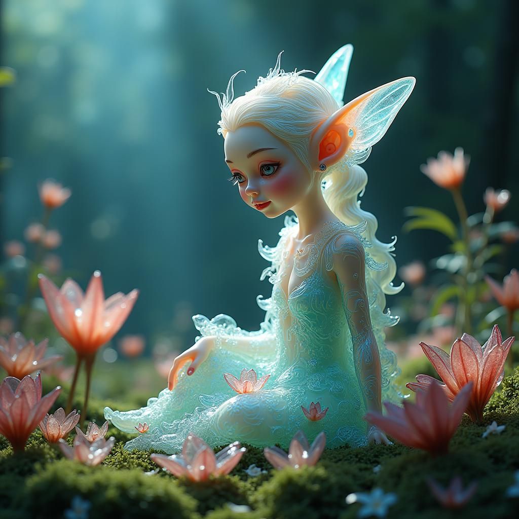 Enameled Glass Elf in Whimsical Forest