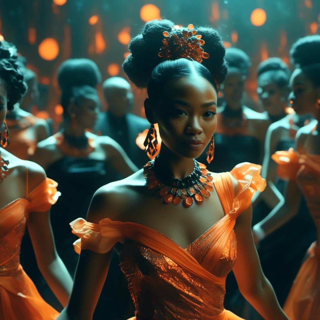 Blasian Woman Dancing in Club, Double Exposure 3D Art