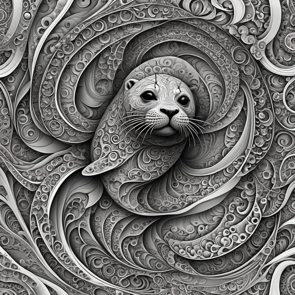 Abstract Fractal Seal with Zentangle Elements