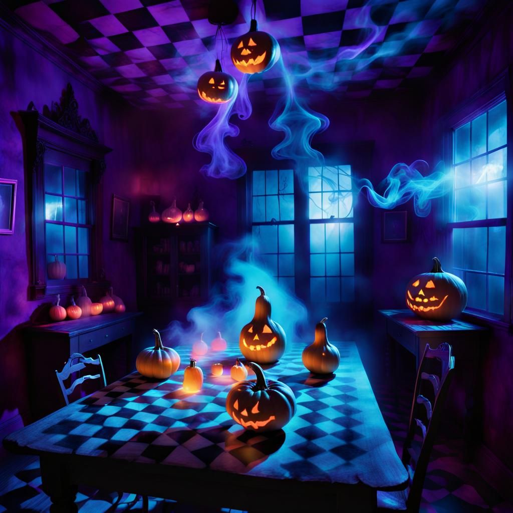 Neon Gourds in a Witch's Ghost Realm: Surreal Dreamscape