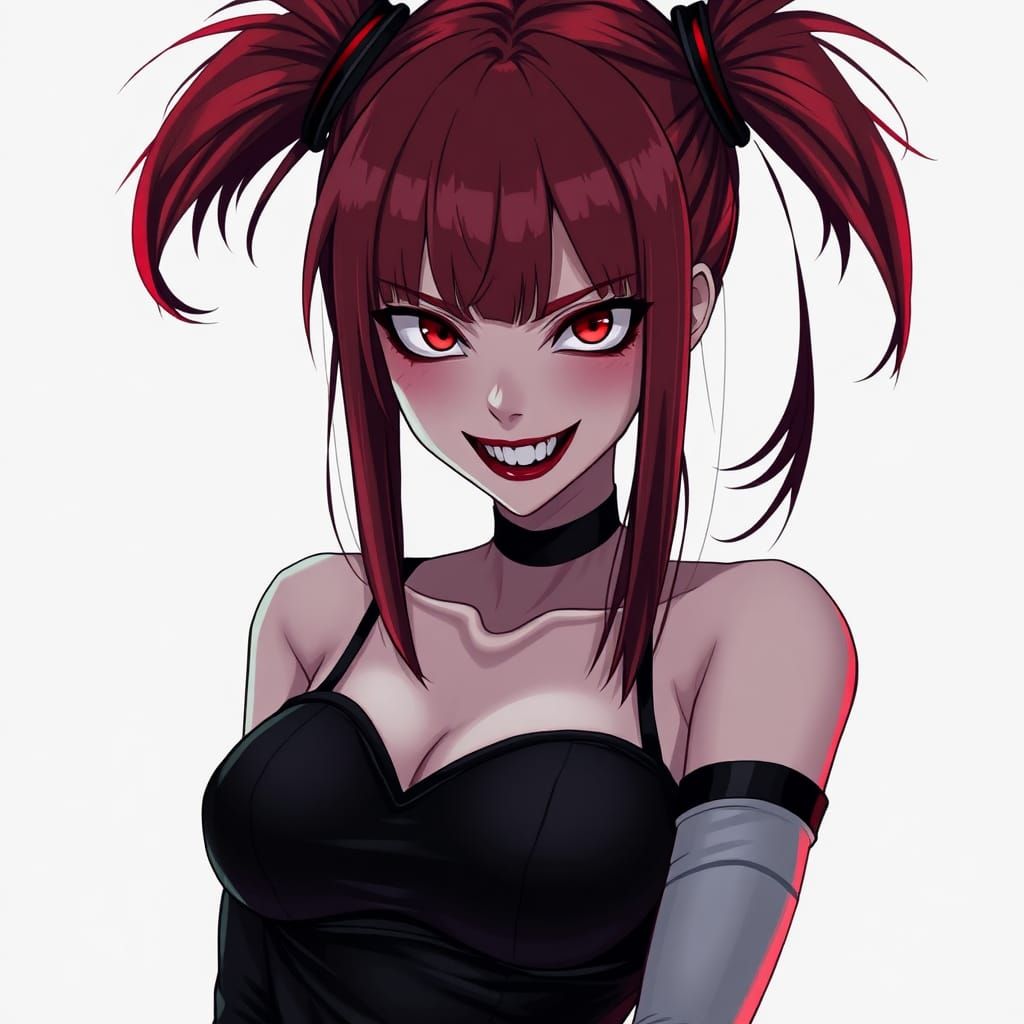 Sinister Anime Woman with Red Hair in Artgerm Style