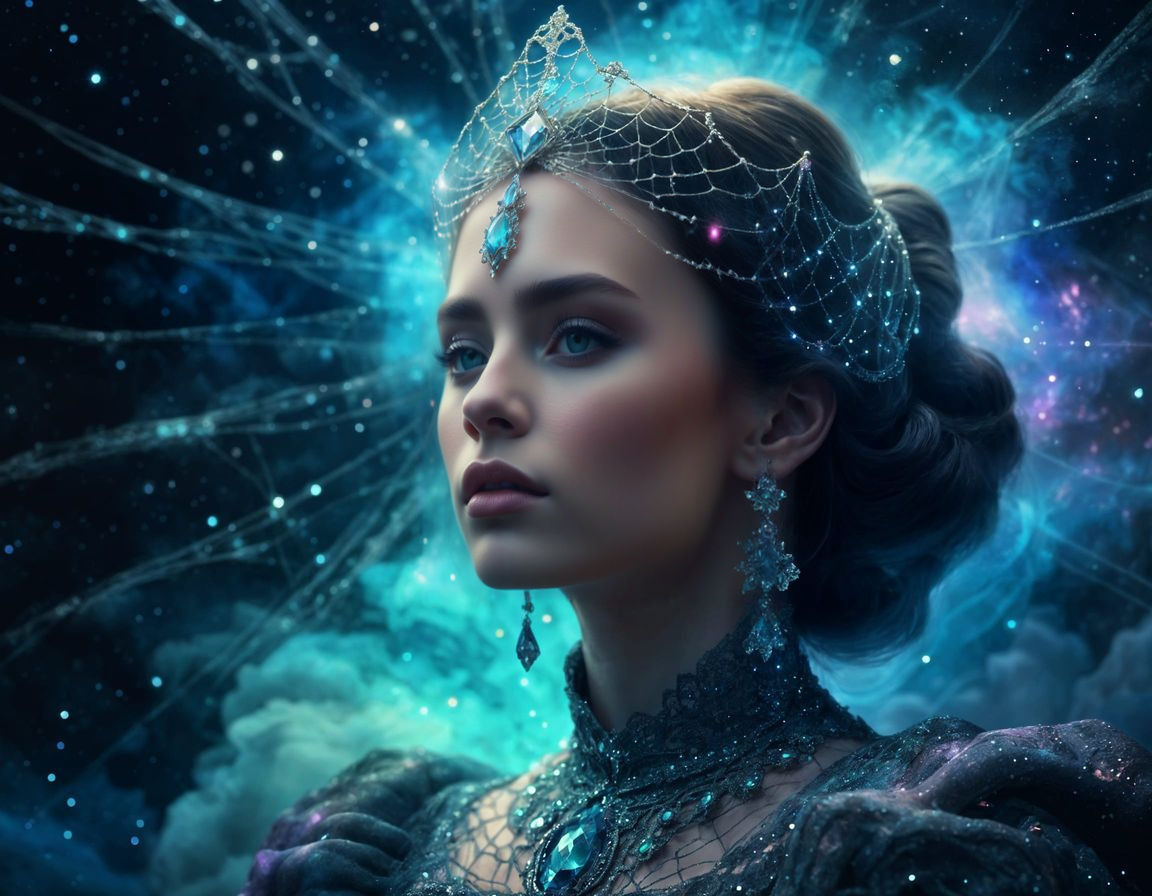 Jeweled Princess Portrait Drifting Through Nebula in Dreamy ...
