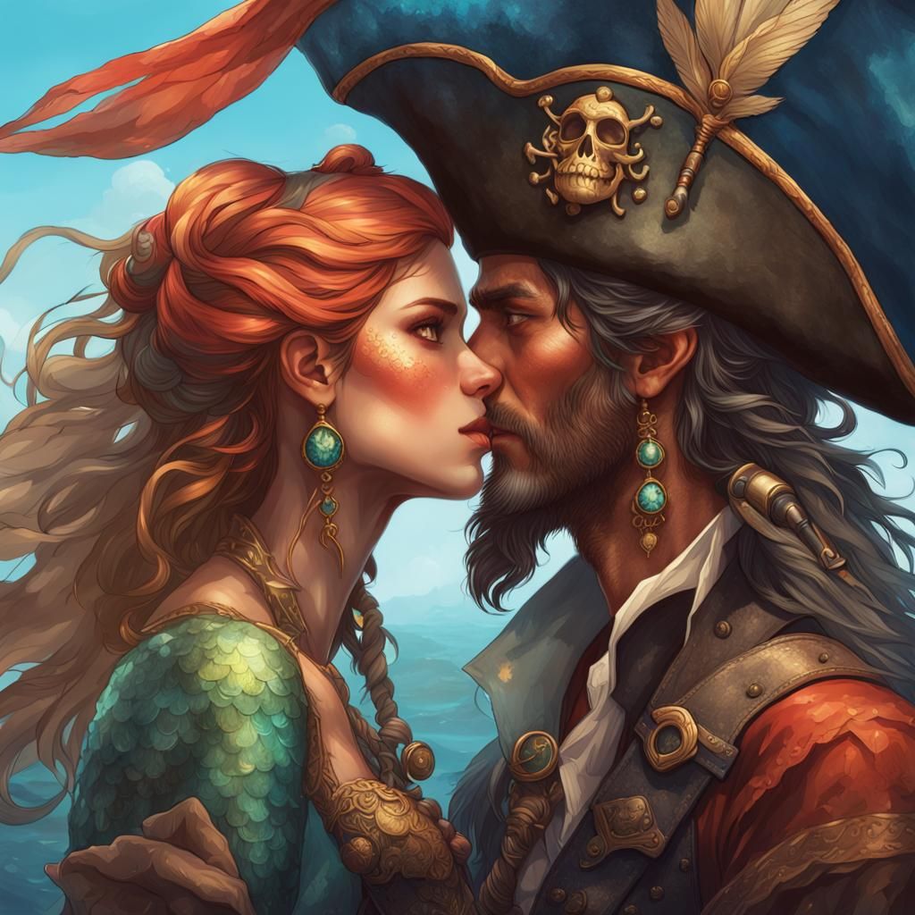 Pirate Mermaid Kiss: Hyperdetailed Concept Art