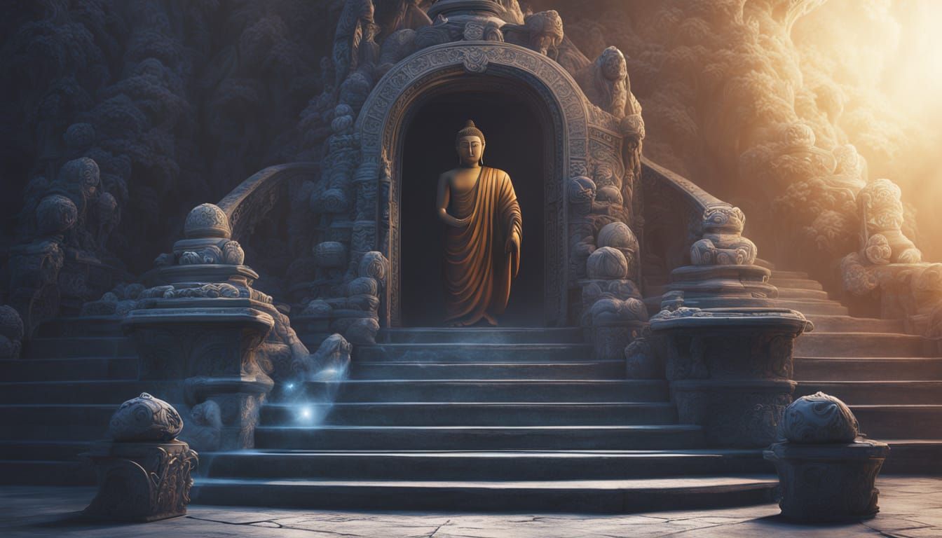 Buddha Descending to Earth in Radiant Celestial Glory