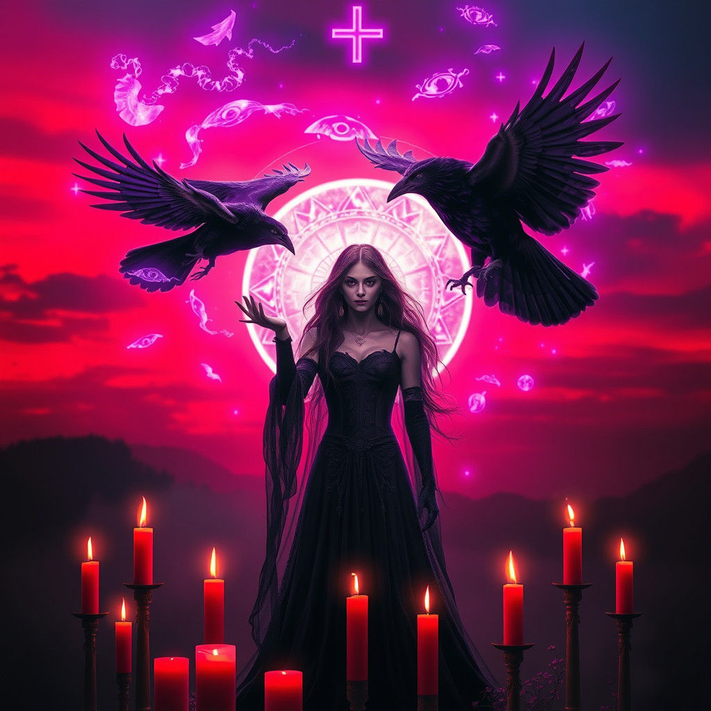 Mystical Sorceress and Raven Messenger in Twilight
