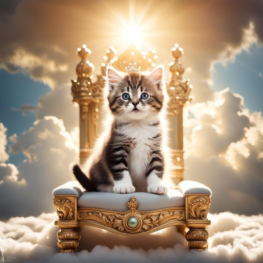 Adorable Kitten King on Oversized Throne