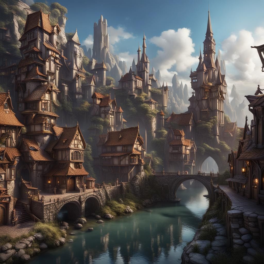Detailed Fantasy City Concept Art in 8k