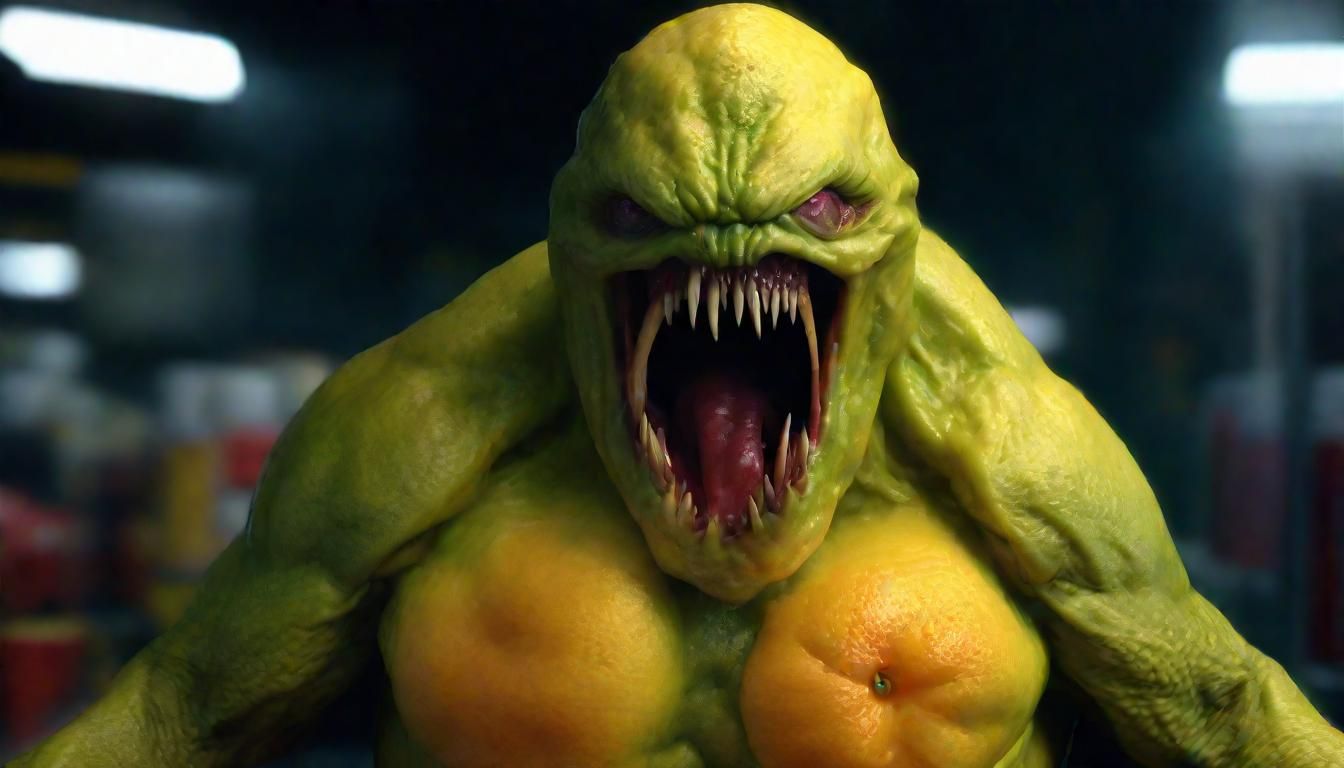 Hyperrealistic Mutant Lemon Monster in a Forest