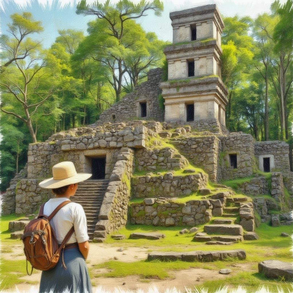 Mysterious Victorian Explorer in a Jungle Ruin Scene