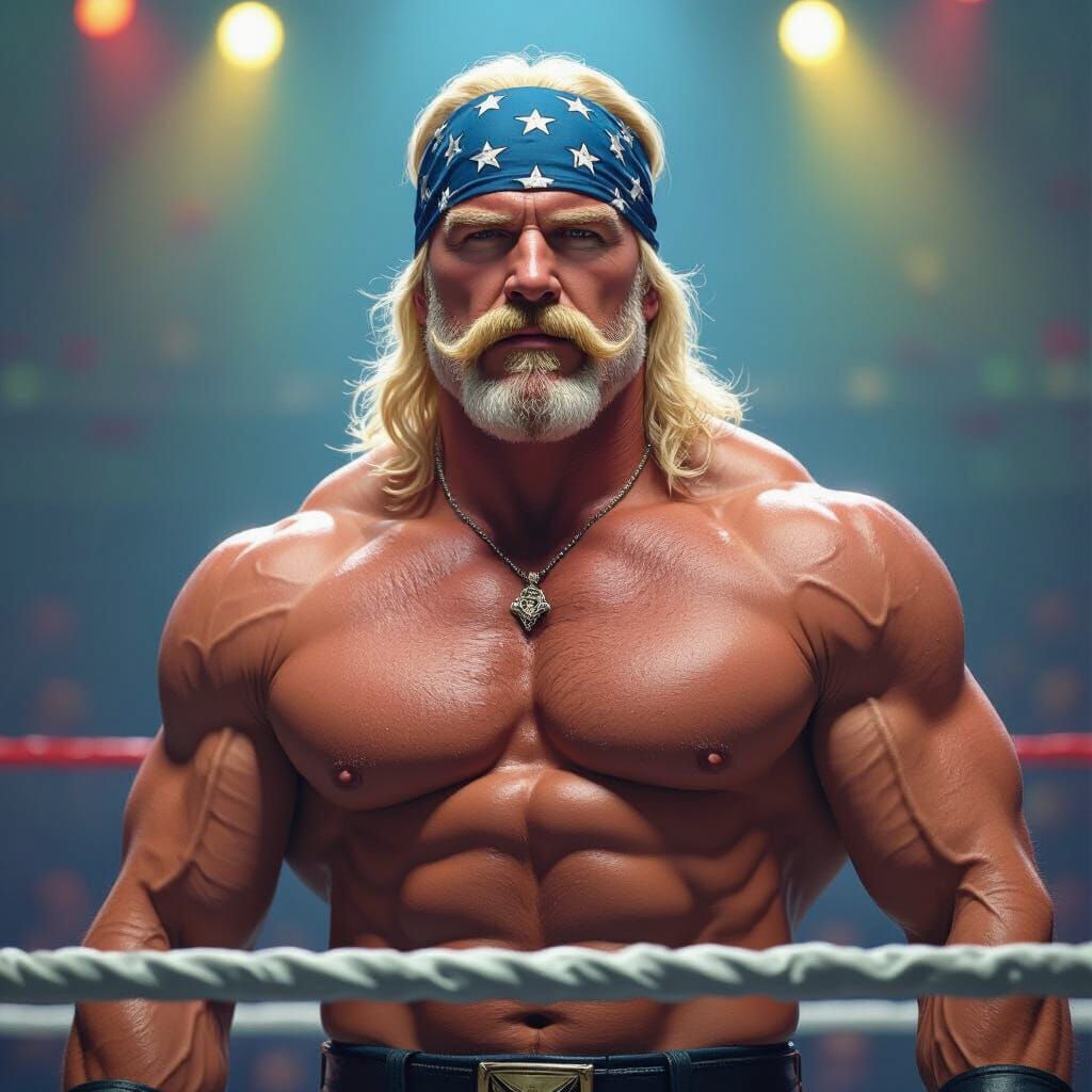 Hulk Hogan, Wrestling Icon, in Hyperrealistic Splash Art