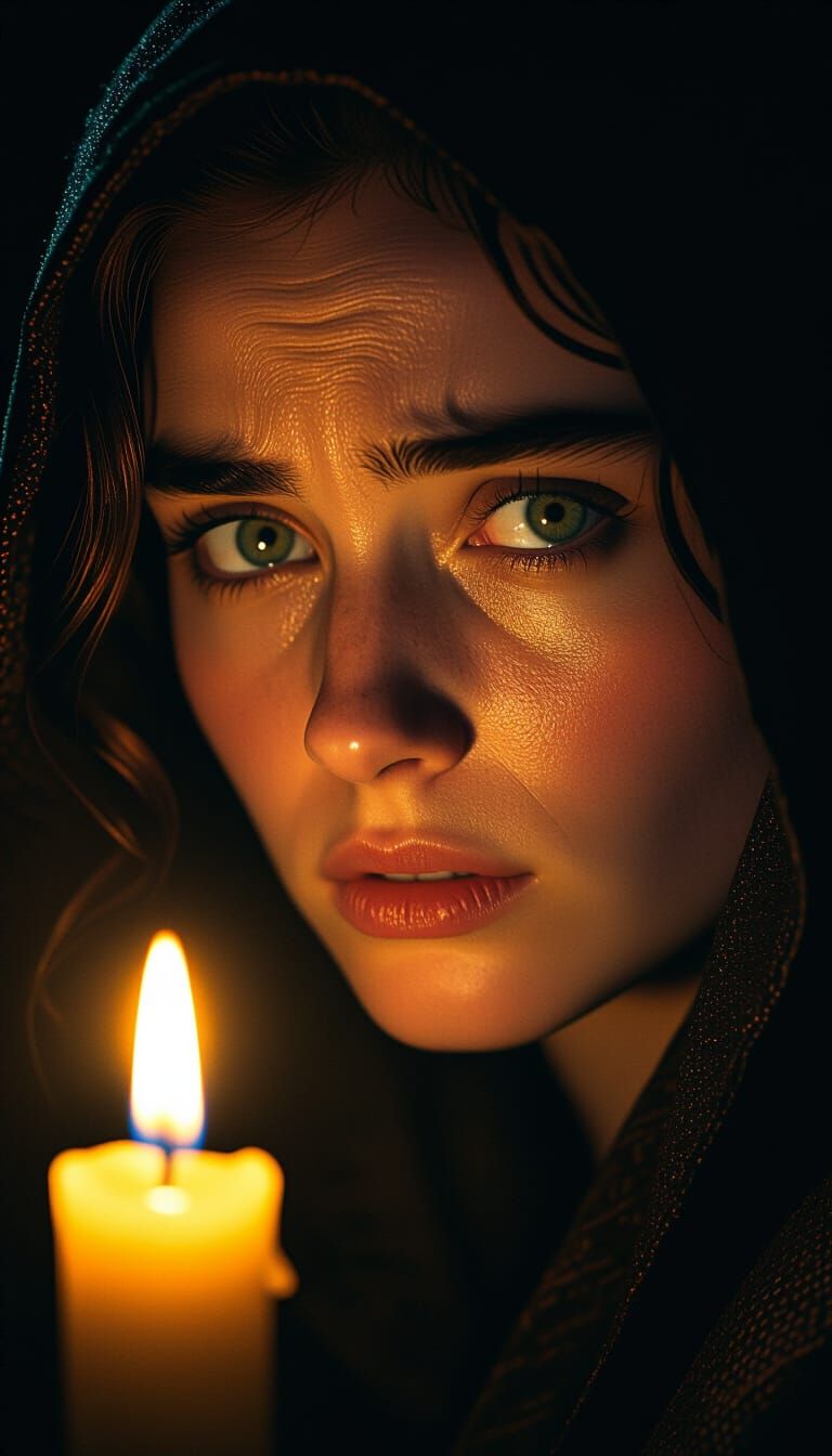 Face Illuminated by Candlelight, Shifting Emotion