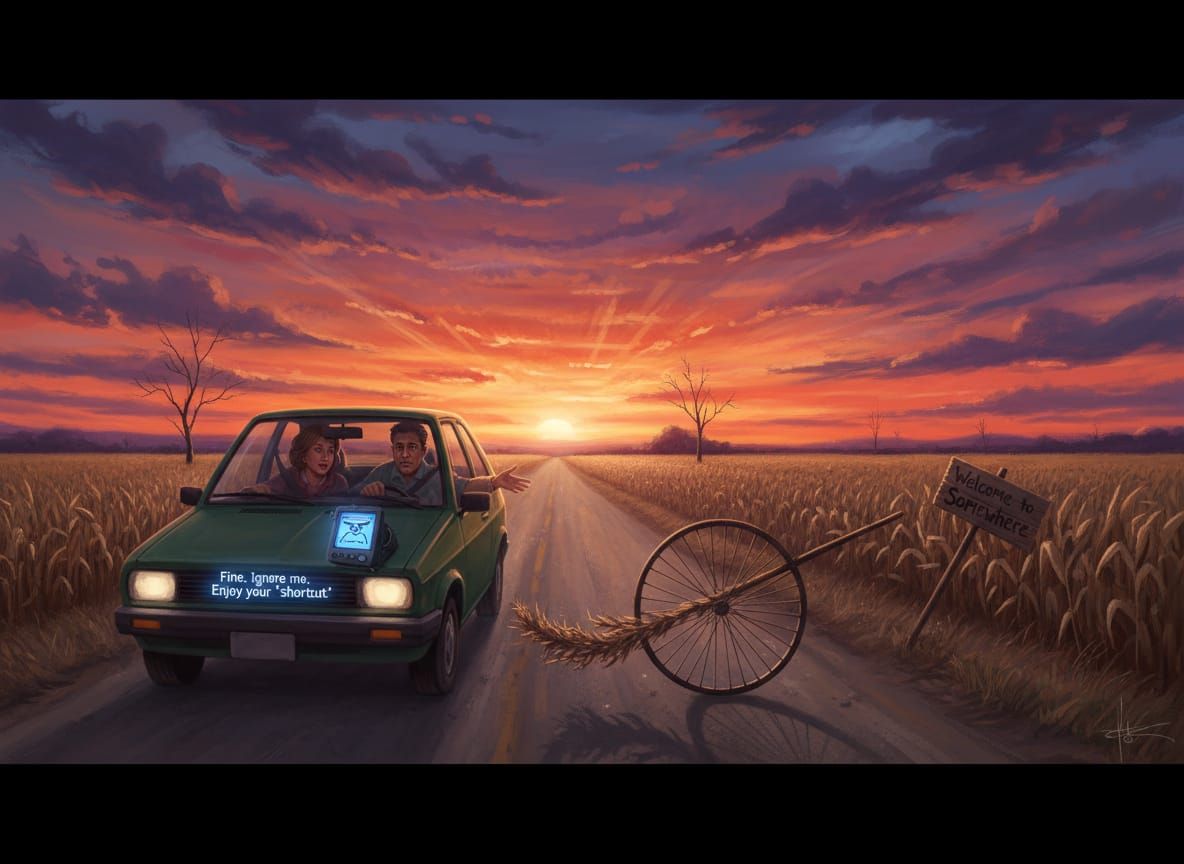 Couple's Twilight Drive Through Cornfields with Sullen GPS