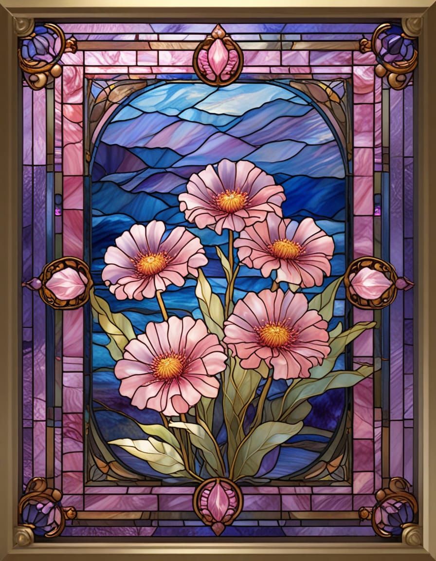 Pink Blanket Flowers in Stained Glass