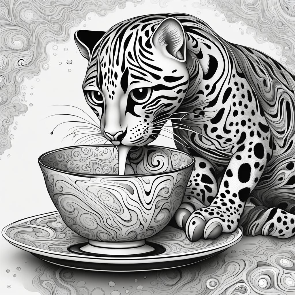 Ocelot Sipping Milk: Abstract Vector Design