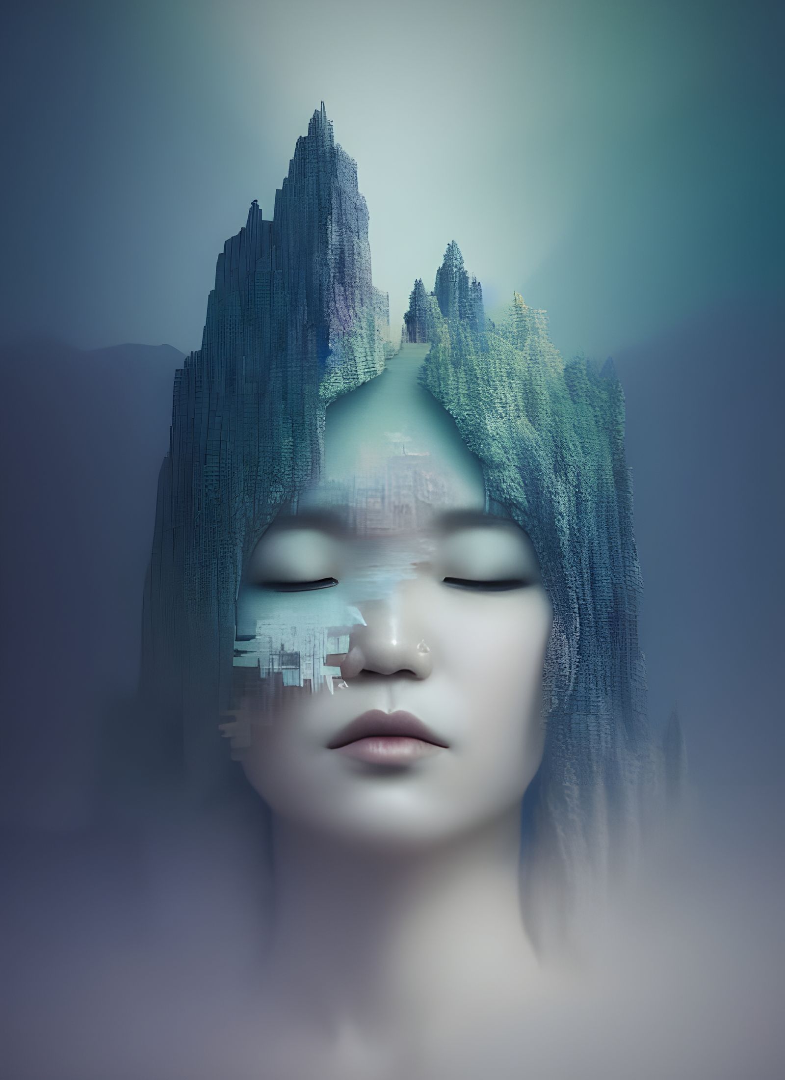 Ethereal Mountain Needlework in Hyperrealistic Detail