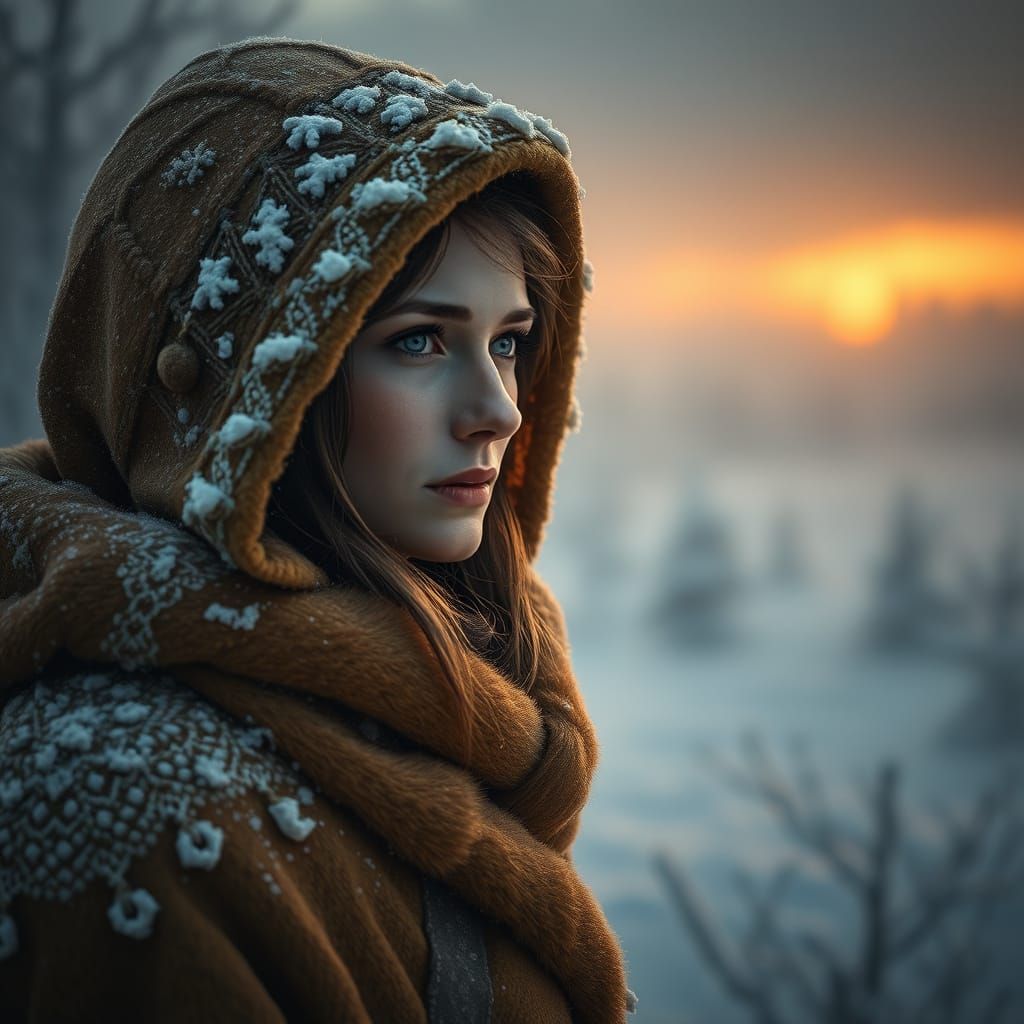 A Generous Woman Stands Firm in a Harsh Winter Landscape