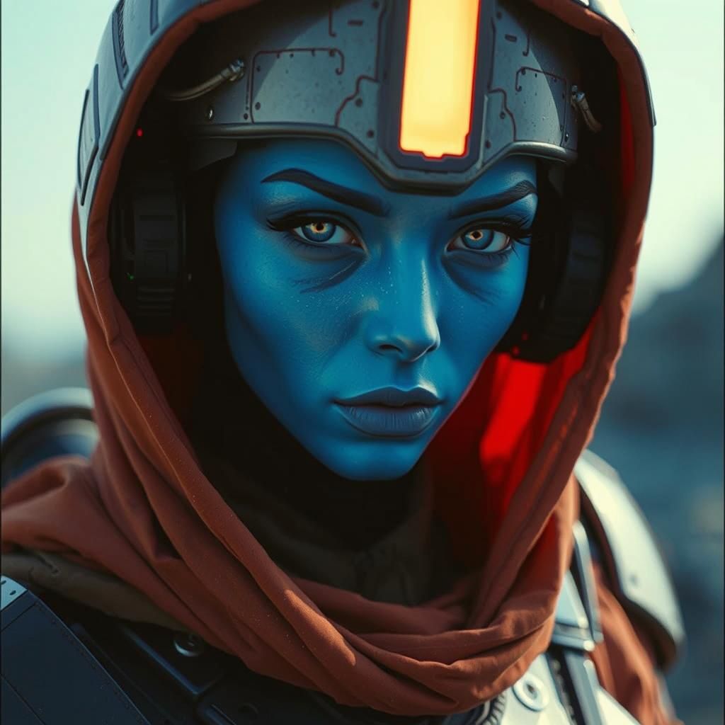 Cinematic Space Maiden with Blue Skin