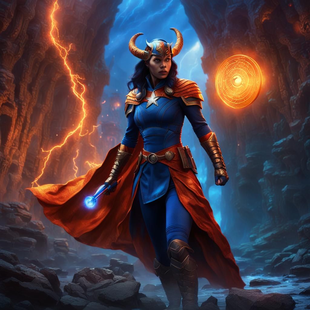 Tiefling Captain America in Mystical Realm: Digital Matte Pa...
