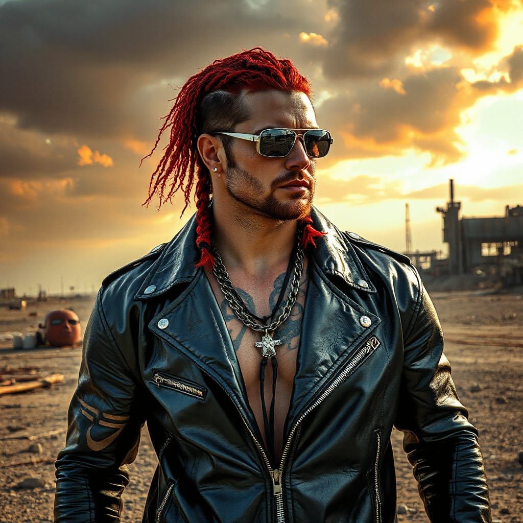 Cyberpunk Wrestler in Post-Apocalyptic Wasteland