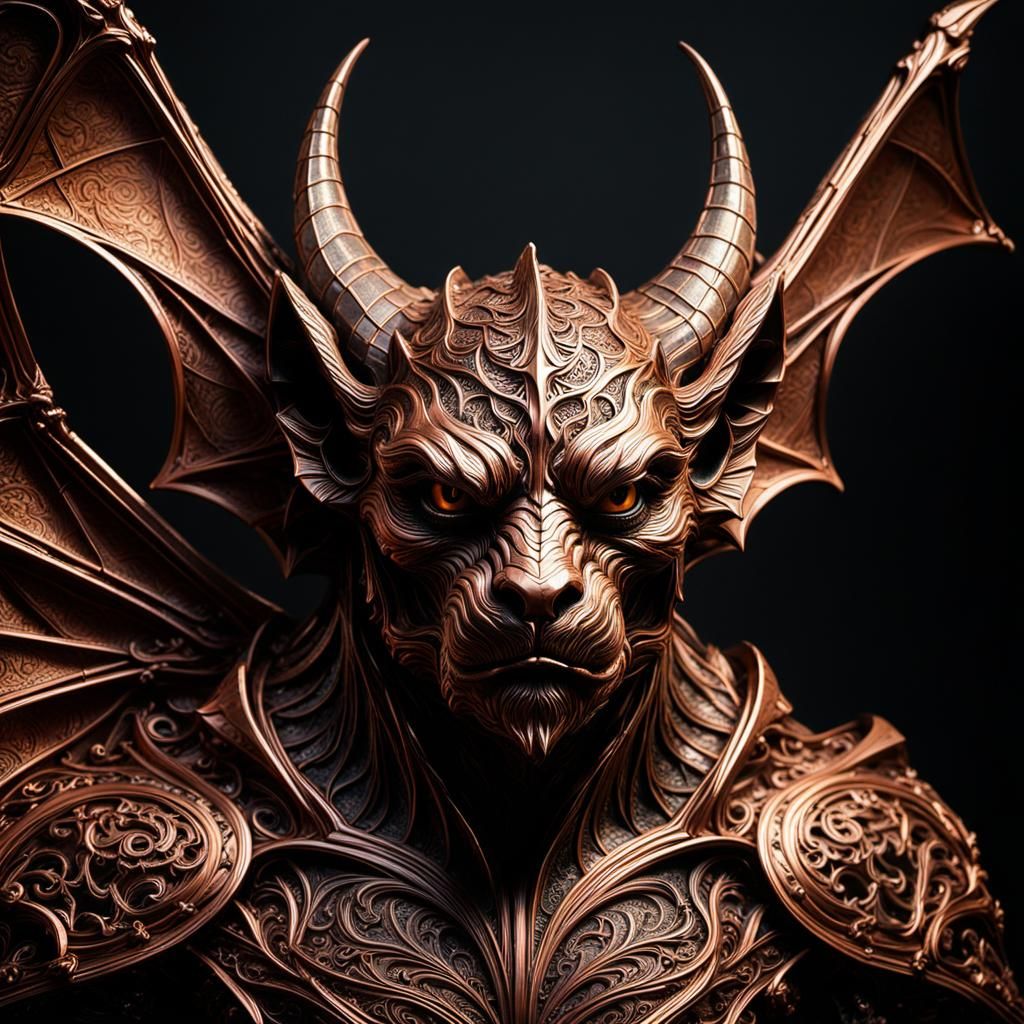 Detailed Copper Wire Gargoyle in Dark Fantasy Style