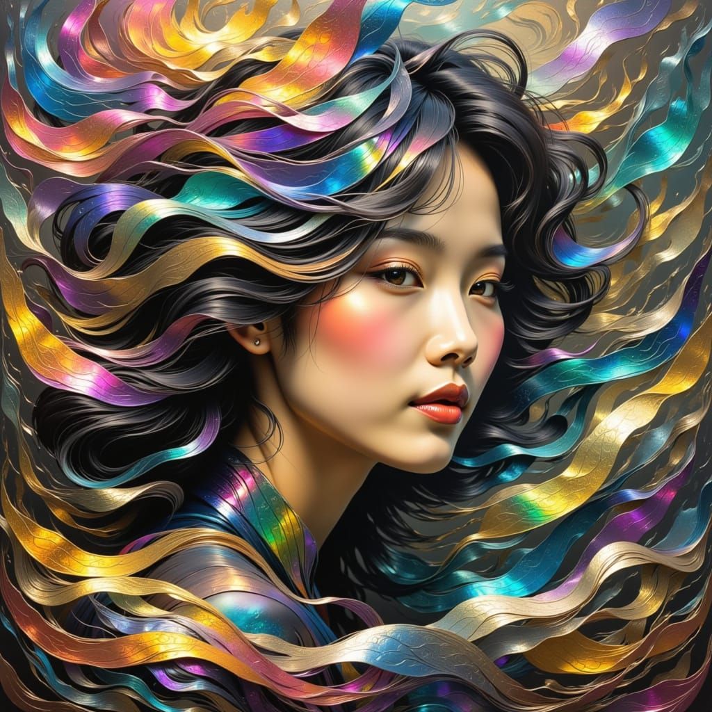 Woman Lost in Thought Amidst Cubist Shapes