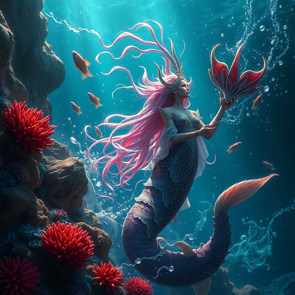 Mermaid Hunting in a Colorful Coral Reef