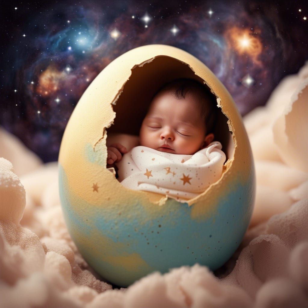 Adorable Baby Sleeping in Eggshell Fantasy