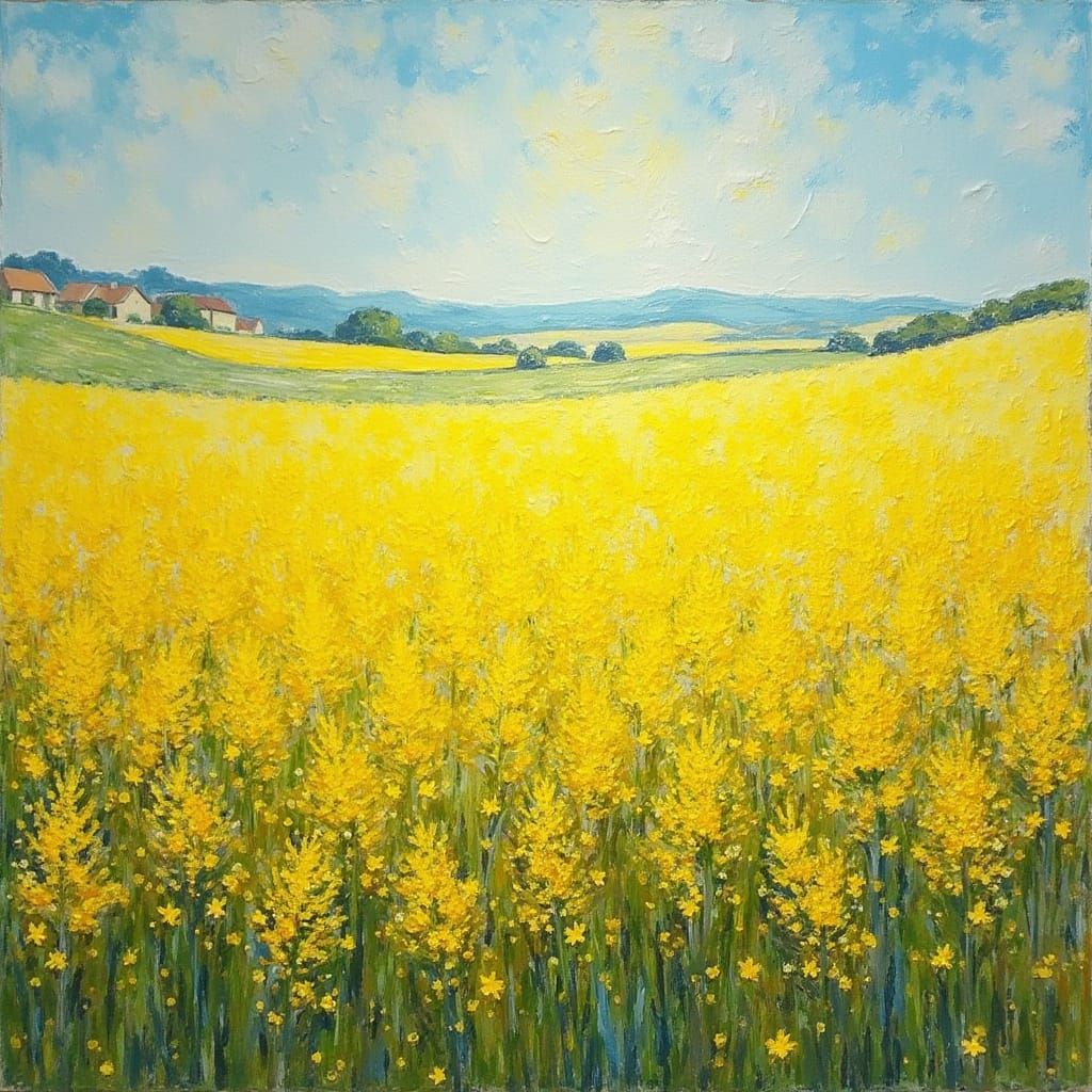 Vibrant Yellow Rapeseed Field in Impressionistic Style