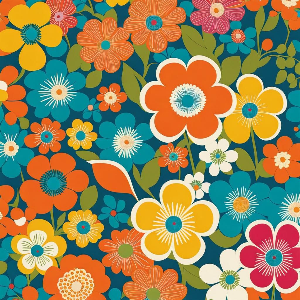 1960s Floral Wallpaper in Bright Colors