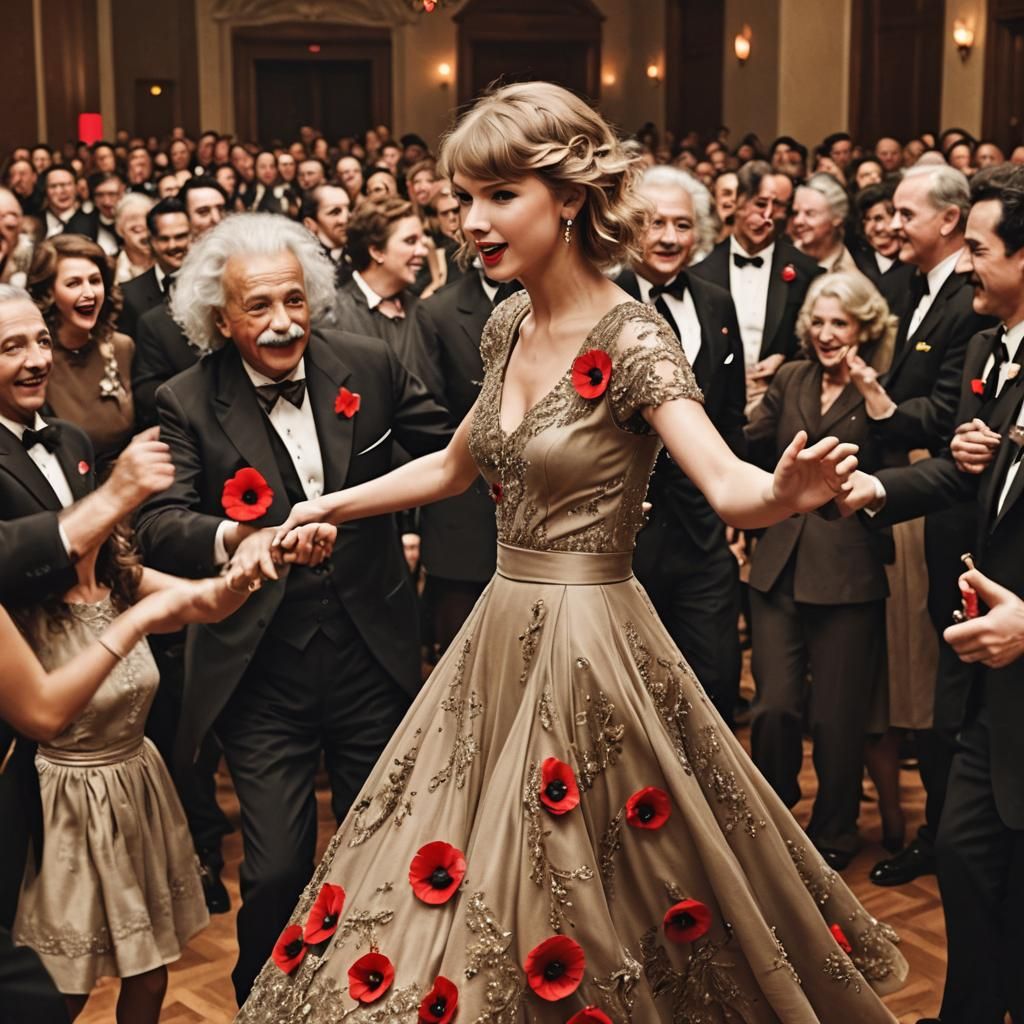 Taylor Swift and Einstein Dancing: Historical Sepia Photo