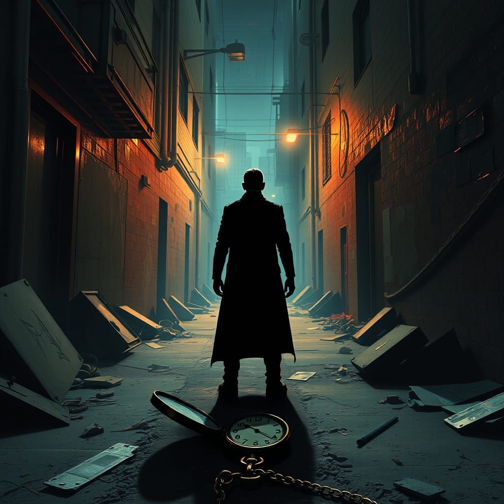 Noir Figure Finds Broken Pocket Watch