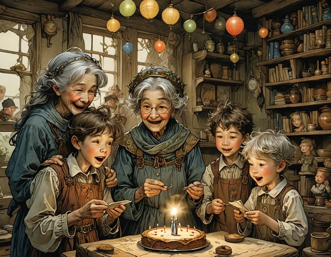 Grandchildren's Birthday Song: Expressive Illustration