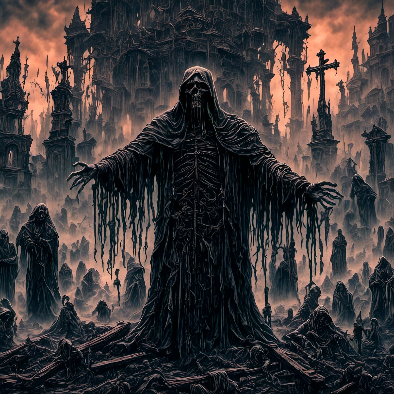 Zombie Priest Crucifixion in Psychedelic Horror Style