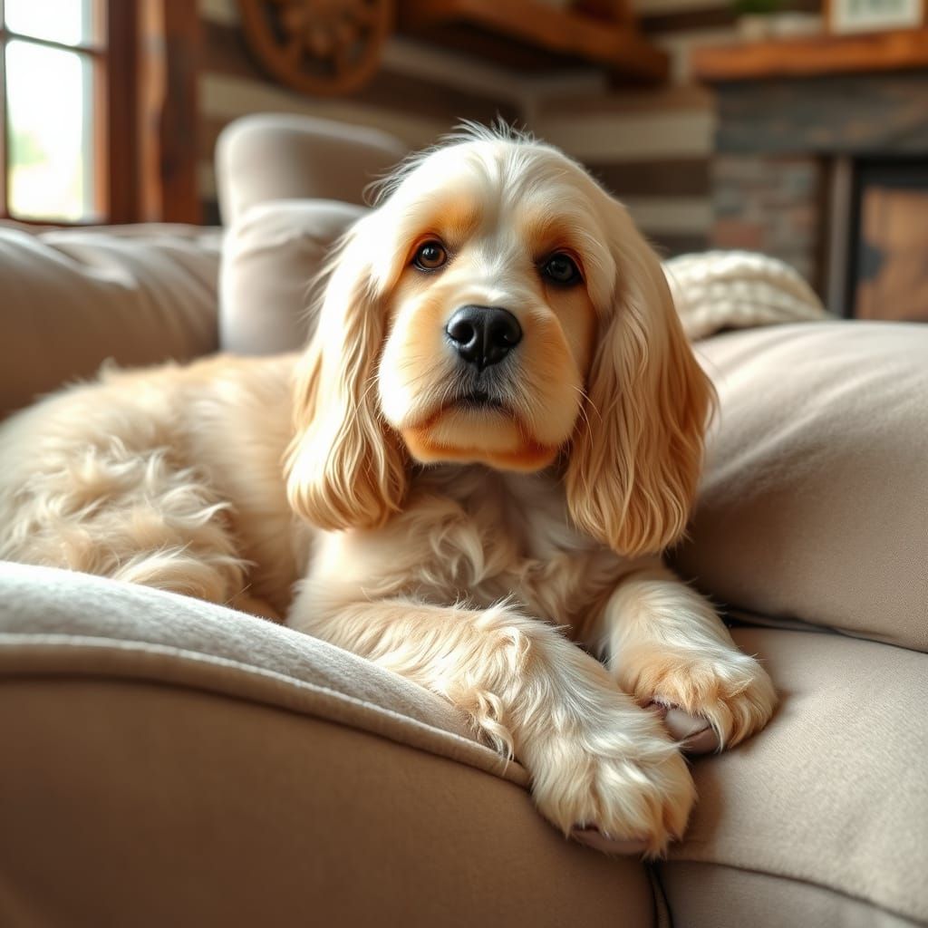 Cocker Spaniel Lounging, Evoking Soft Impressionist Style