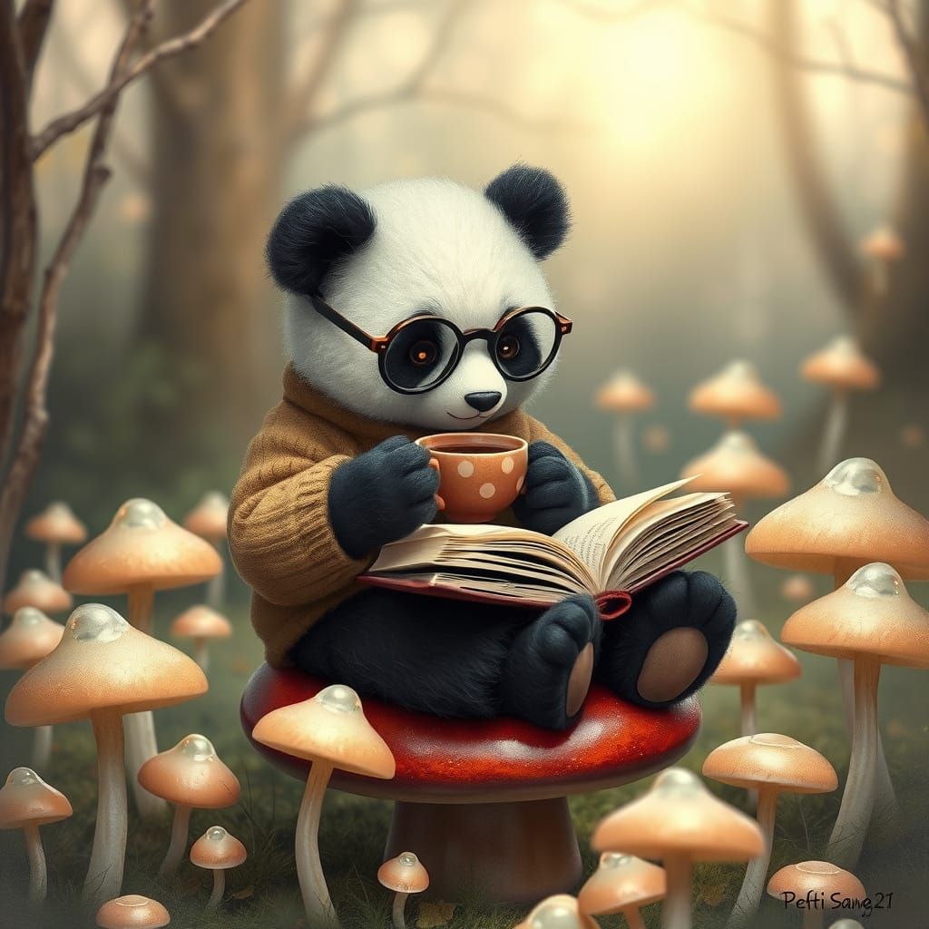 Mystical Panda in Whimsical Forest Scene