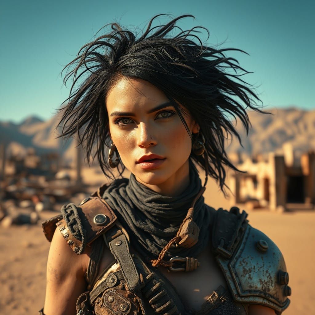 Weathered Warrior in Desert Wasteland