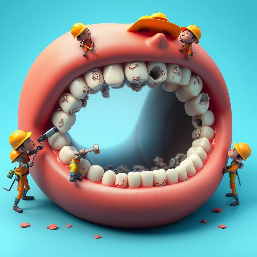 Miniature Handyman Creatures Tend to a Relaxed Mouth