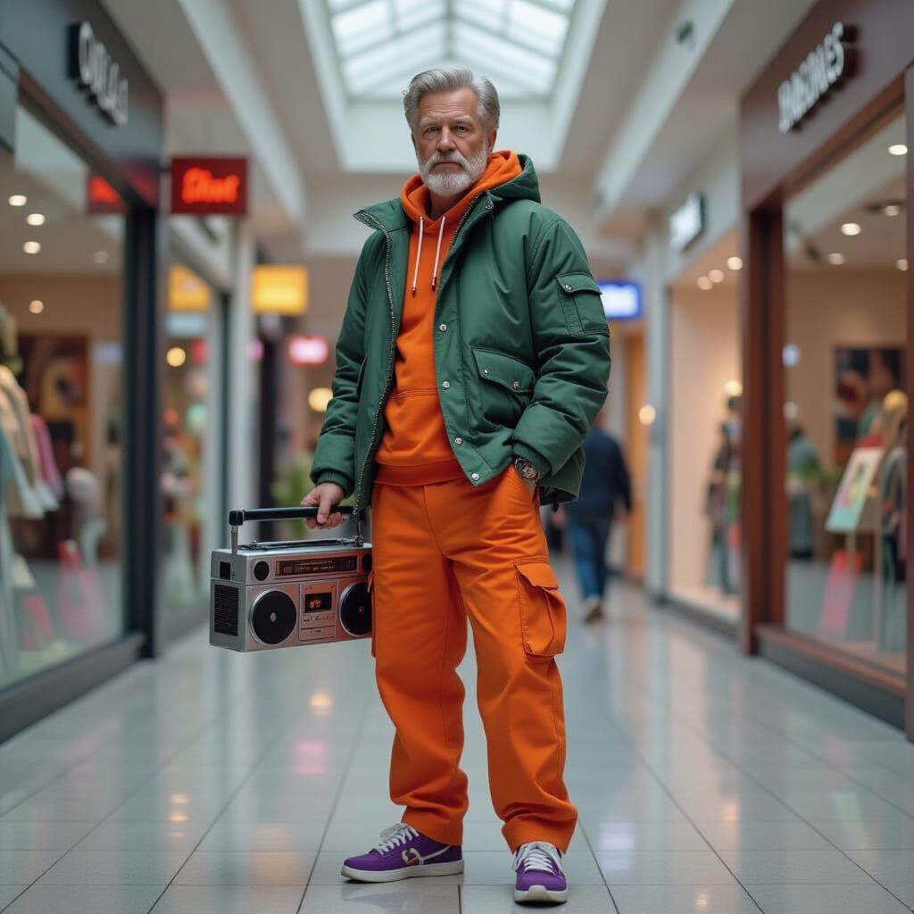 Man with Boombox in 80s Mall: Impasto Painting