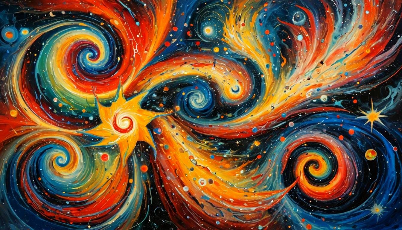Celestial Abstract Expressionism with Swirling Stars